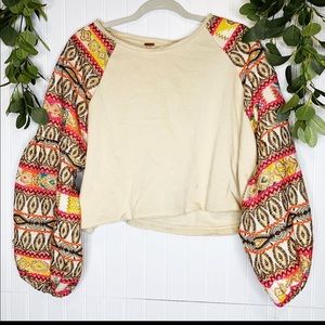Free People embroidered balloon sleeve top